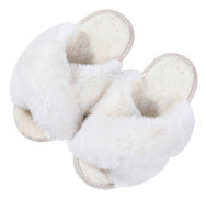 Flickors fluffiga tofflor Vinter Varma Mjuka Barn Plysch Tofflor Halkfria Korsband Slip On Öppen Tå Mysiga Inomhusskor Vit-lingling} 34 8.2-8.4 inch