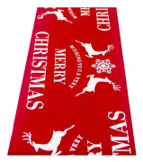 Julbordslöpare i linne, för julbordsdekoration (270*28cm) Tryckt rektangulär bordsduk red snowflake elk