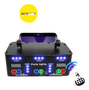 Laserprojektor Scenljus, AC 110-240V, 10W Effekt, Röd 200mW - Grön 50mW - Blå 150mW, IP42 Skydd, 21 Ljusöppningar