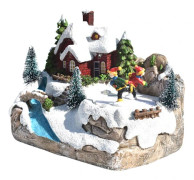 Julbyhus, LED-upplyst Vinterjulby och Miniatyr Julfigurer A style ski