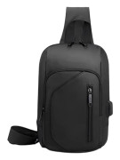 Diagonal bröstväska för män - USB-uppladdningsbar ryggsäck vattentät stöldskyddande liten ryggsäck i nylon black