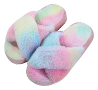 Flickas fluffiga tofflor Vinter Varma Mjuka Barn Plysch Tofflor Halkfria Korsband Slip On Öppen Tå Mysiga Inomhusskor Färgglada-lingling} 30 7.2-7.4 inch