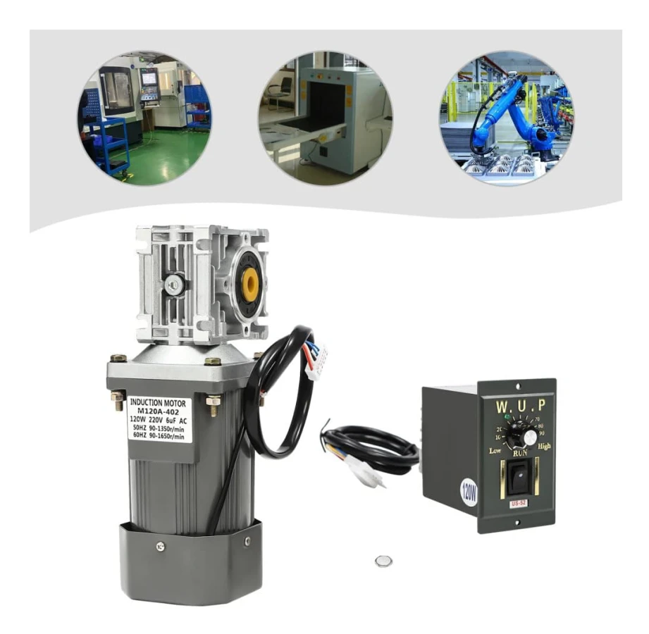 Snäckväxelmotor - M120A-401 - 120 W AC 220 V - Vändbar - Varvtalsregulator - 1650 varv/min - 30:1 utväxling - Svart