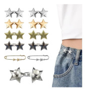 REA 10 Set Byxor Midja Åtdragare Stjärnknappar Nålar för Lösa Jeans Återanvändbar Midjeklämma Metall Stjärnbrosch för Kläder Klänningar Kjolar A