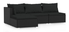 vidaXL Loungegrupp för trädgården med dynor 4 delar svart konstrotting