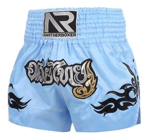 Boxningsshorts Antifriktions Muay Thai kickboxningsshorts för män Ljusblå XS