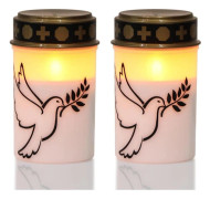 [XJ] Vit LED Fladdrande Gravljus, Batteridriven, Flamfri, Vattentät, Kyrkogårdsljus (2-pack, Vit Fredsduva)