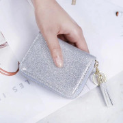 Liten kreditkortsplånbok för kvinnor med glitter, silver