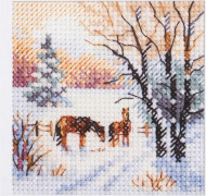 Broderikit Alisa "Vintern är här. Hästar" 7x7cm