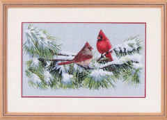 Broderikit Dimensions "Vinterkardinaler" 38x23 cm