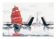Broderikit Oven "Skisser - Segelbåt och bro" 15x10 cm