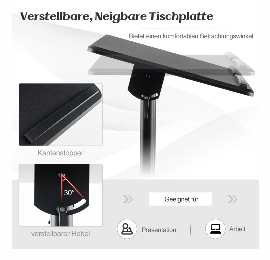 Justerbar mobil podium med tiltbar bordsskiva, svart