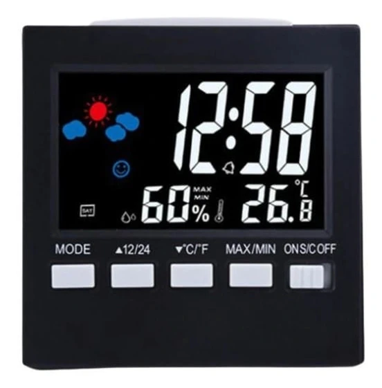 Practical Weather Station with Alarm Clock, Black