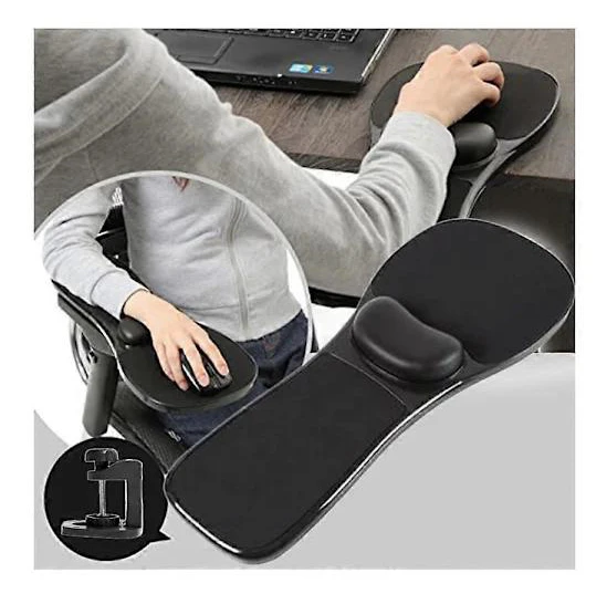Computer Arm Support, Chair and Desk Arm Rest, Mouse Pad Wrist Rest, Home Office - Black