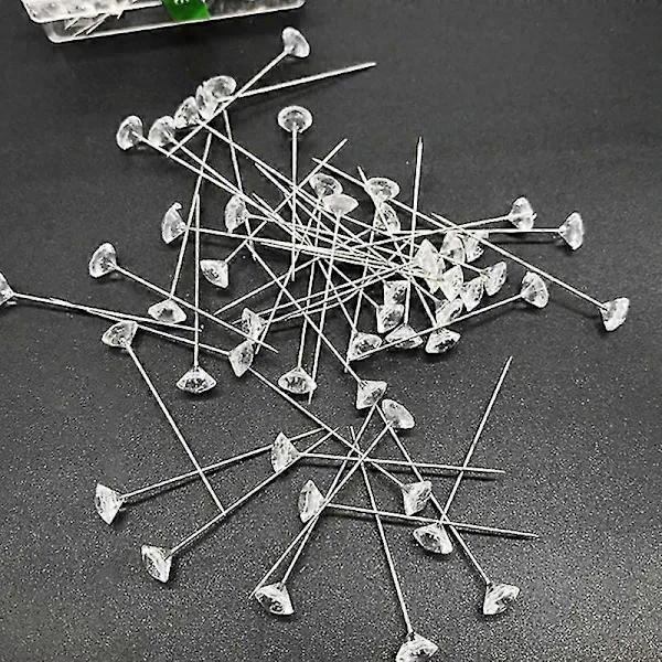 50/100 Stycken Diamant Huvud Knappnål Transparent Kartnål för Korktavla Sy-nålar för Tyg Kläder DIY Sömnadshantverk