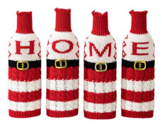 4-pack Jul Vinflaskor Omslag - Stickad Jultomte \"HOME \" Design, Randiga Bokstavsmönster, Festlig Julbordsdekoration[co]