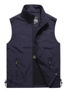 Vår Sommar Herr Väst Herr Casual Lös Enfärgad Tunn Väst Jackor Utomhusfotografering Fiske Vandring Cargo Väst Jacka M-6XL XL marinblå färg