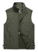 Vår Sommar Herr Väst Herr Casual Lös Enfärgad Tunn Väst Jackor Utomhusfotografering Fiske Vandring Cargo Väst Jacka M-6XL 6XL armégrön färg