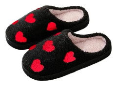 bolukets Mjuka Tofflor för Kvinnor och Män, Varma Bekväma Plyschiga Luddiga Kudde Tofflor, Slip-on Hustomtar för Inomhus och Utomhus, Black Love Heart_max Black Love Heart 2.5/3