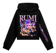 KPOP DEMON HUNTER Flickor Halvhög midja Kort Sweatshirt Enkel och Dubbel Ärm Tryckt Casual Kostym