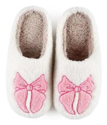 bolukets Mjuka Tofflor för Kvinnor och Män, Varma och Bekväma Plyschtofflor med Ludd och Kudde, Slip-on Hustomtar för Inomhus- och Utomhusbruk, Stor Rosa Rosett_max Big Pink Bow 2.5/3