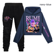 KPOP DEMON HUNTER Flickor Halvhög midja Kort Sweatshirt Enkel och Dubbel Ärm Tryckt Casual Kostym