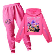 Kpop Demon Hunter Crop Hoodie & Shorts Set för tjejer - Rosarött Set helt rosarött xx-FD-