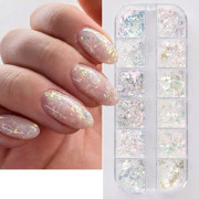 12 Färger Glitter Nagel Flakes Holografisk Nagelkonst Dekoration