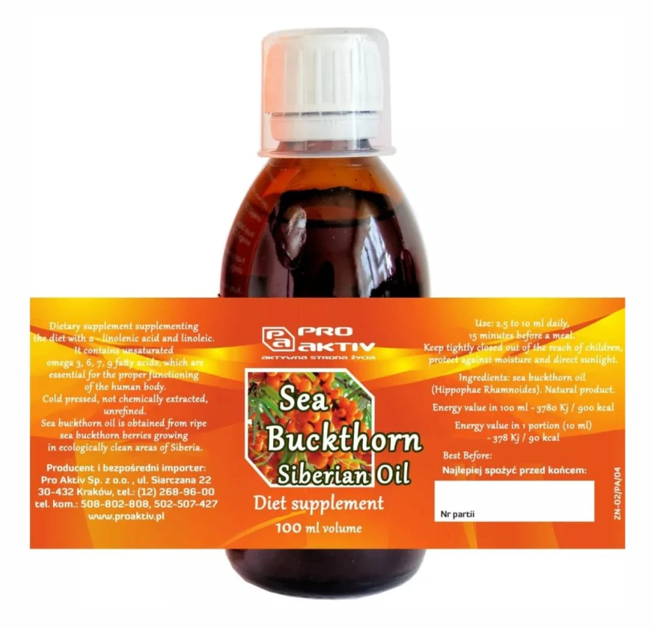 100ml Oil 100% SEA BUCKTHORN, ROSEHIP, CEDAR, NIGELLA, JUNIPER HAWTHORN Proaktiv
