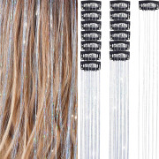 6 ST Clip in Hårglitterset 19,6 Tum Féhårstycke Glittrande Håraccessoarer Glitterhår silver