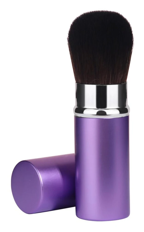 1 st Infällbar borste Sminkborste Puder Rouge Puderborste Mini Multifunktionell Bärbar Med Aluminiumhandtag violett