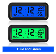 4-i-1 Bilinstrumentpaneldisplay - Digital klocka, Termometer, Hygrometer & Kalender med Dubbelfärgad Bakgrundsbelysning, Fordonsinteriörmonitor Solar Blue Green