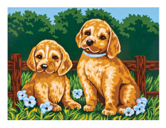 Stramaljväv med tryckt motiv Collection D`Art "Labradorvalpar" 22x30 cm