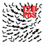 120 st Halloween 3D-fladdermössdekoration, gör-det-själv-läskiga väggdekaler med fladdermöss, väggkl
