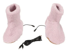 Uppvärmd fotvärmare USB laddning Mjuk Avkopplande Elektrisk plyschvärmande skor för kall vinter Rosa kvinnor 35?39