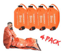 4-pack Vattentät Termisk Nödsovsäck för Utomhuscamping Överlevnad Bivackväska Orange Orange - Med visselpipa 4st Orange - With whistle 4pcs
