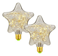 LED E27 Deko Kreativ Sagolampa 1.5W Varmvit Edison Glödlampa Dekorativ Stjärna & Hjärta Belysning för Jul, Fest, Bröllop
