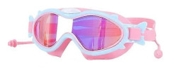Barnsimglasögon, Simglasögon för barn, Elektropläterade simglasögon med UV-skydd, fästade öronproppar i ett stycke, Rosa