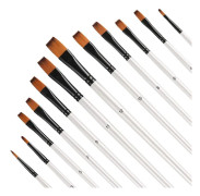 12 st Akrylmålarpenslar Set, Platt Spets Nylonhår Konstnärspenslar för Akryl Vattenfärg Bläck Canvas Målning