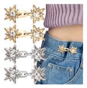 4 uppsättningar strass-stjärnknappar för att dra åt midjan på jeans, kristallstjärnor jeansknappar för lösa jeans, pentagrambyxors midjeåtstramningsknapp