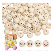 Träkulor med ansikte - 100 träpärlor med smileys (20 mm, runda pärlor för DIY-hantverk)