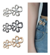 3 Set Strass Blommor Byxor Midja Åtdragare Jeansknappar för Lösa Jeans, Söta Blomknappar för Jeans Knappnålar för Jeans Kristall Blommig Jean B