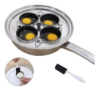 4 Koppars Äggkokare - Rostfritt Stål Pocherade Äggkokare Induktionshäll Äggkokare med 4 Nonstick Stora Silikon Äggkokare