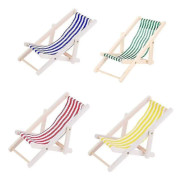 4x Mini Trämöbler för Dockhus, Tillbehör, Däckstol, Strandstol för Dockor, för Inomhus Utomhus Trädgård Strand