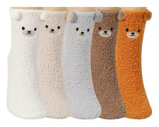 5 par fluffiga strumpor korallfleece vintermjuka sovstrumpor tecknade björnöron toffelstrumpor varma sängstrumpor för flickor