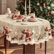 1 Vintage Julbordsduk - Röda och Gröna Juldekorationer - Vintage Snögubbe, Ren, Julgran Vinterscen Mönster #2
