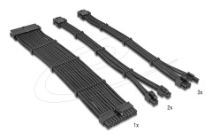 Delock PSU-förlängningskabelset 30 cm 6-delad mantlad med kabelkammar (1 x 24 pin ATX, 2 x 4 + 4 pin EPS, 3 x 6 + 2 P