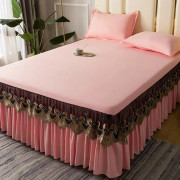 Lyxig enfärgad spetssängkjol Tredelad uppsättning Princess Style Slät bäddmadrass Anti-halk skyddande sängöverdrag 3 pcs 120x200cm
