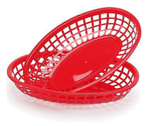 Plastkorg Serveringsbricka (24 st) för snabbmatsrestauranganvändning - Fransk potatiskorg & Oval bricka Red