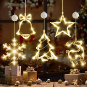 5-pack julgransbelysning med timer, batteridriven julgransbelysning med varmvitt ljus, snöflinga, träd, stjärna, rådjur, klockor, LED